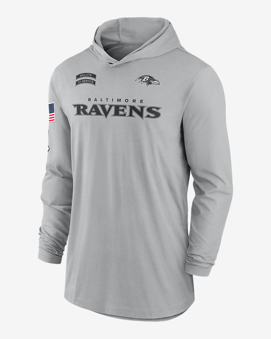 Baltimore Ravens Salute to Service Edge Mascot Lockup Men s Nike Dri FIT NFL Long Sleeve Hooded Top. Nike